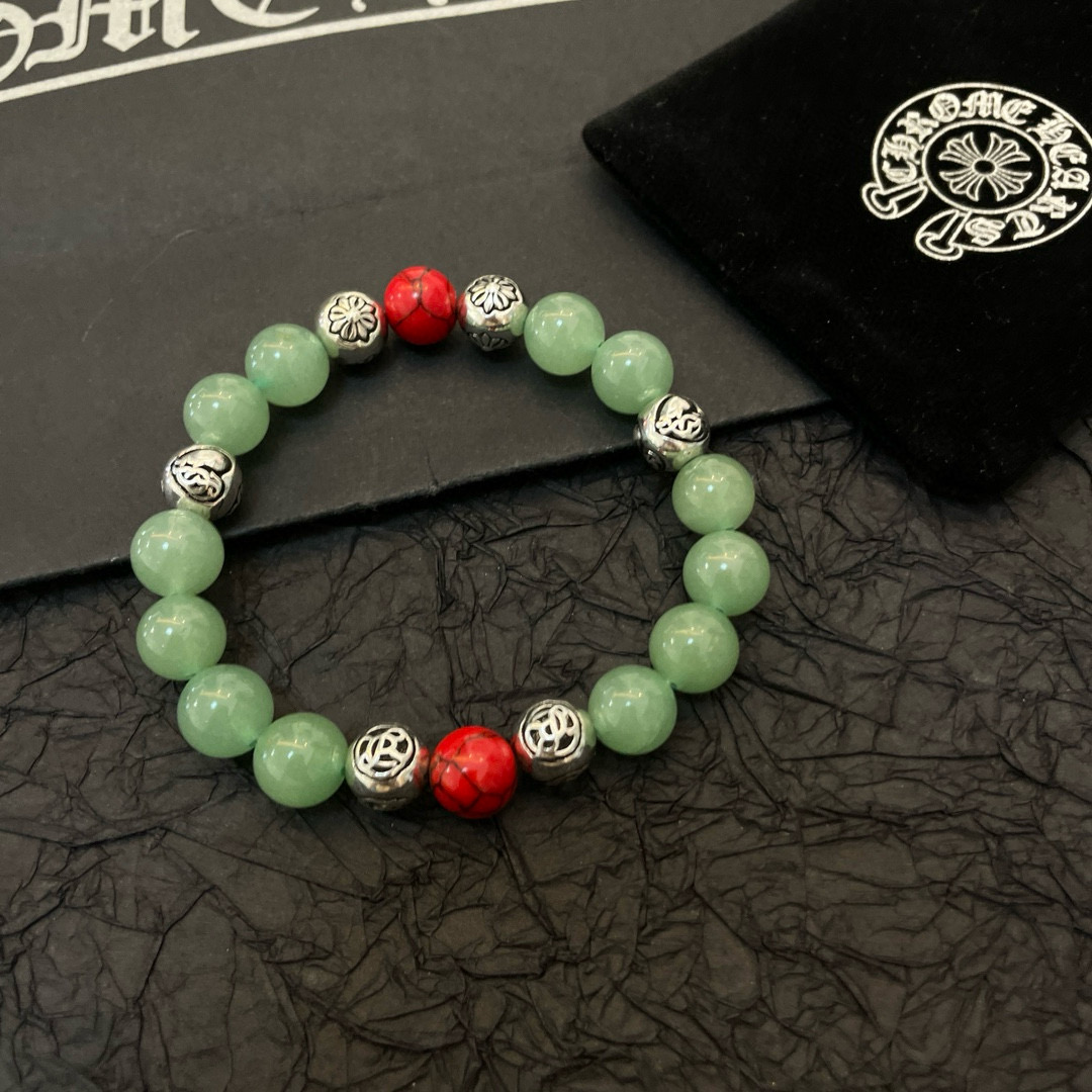  新款【专柜品质】Chrome Hearts克罗心 经典复古多元素绿猫眼手链手串，凹凸造型不同的花纹设计