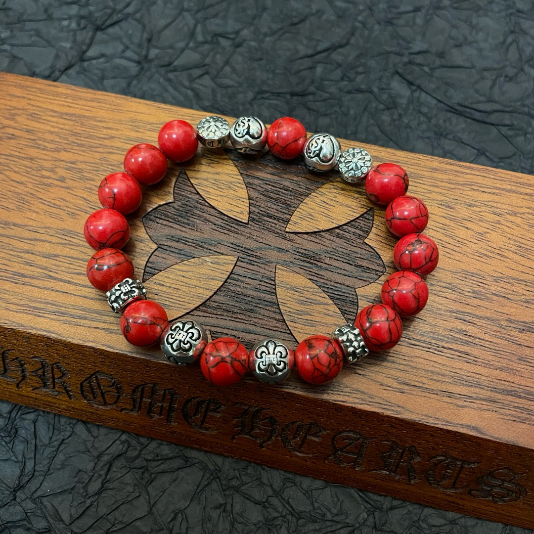  新款【专柜品质】Chrome Hearts克罗心 经典复古多元素红松石手串手链 ，快手/ins/小红书