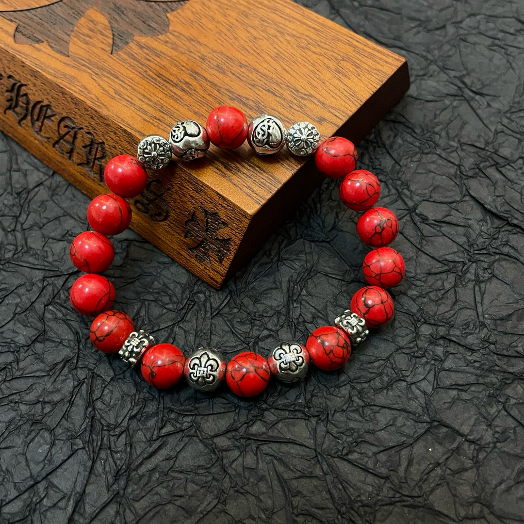  新款【专柜品质】Chrome Hearts克罗心 经典复古多元素红松石手串手链 ，快手/ins/小红书