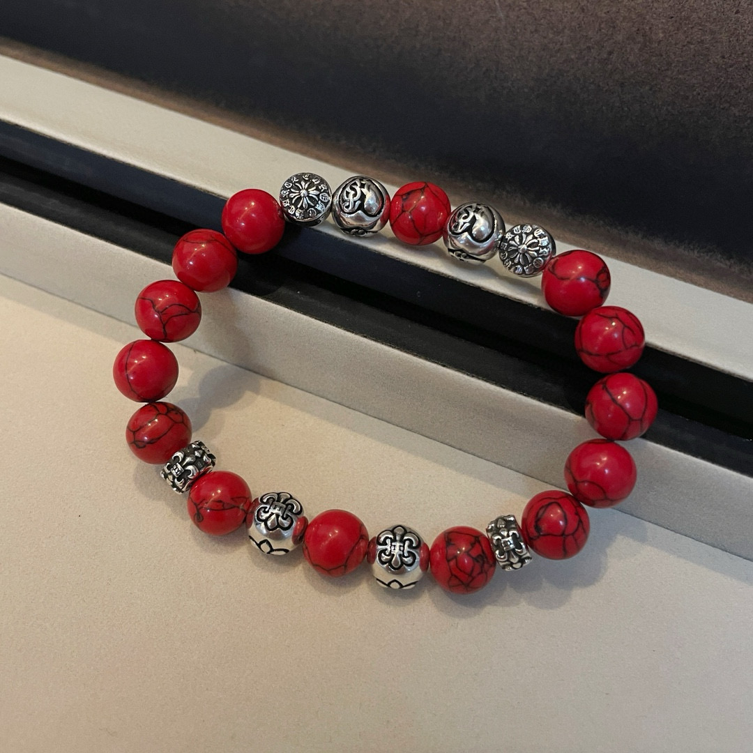  新款【专柜品质】Chrome Hearts克罗心 经典复古多元素红松石手串手链 ，快手/ins/小红书