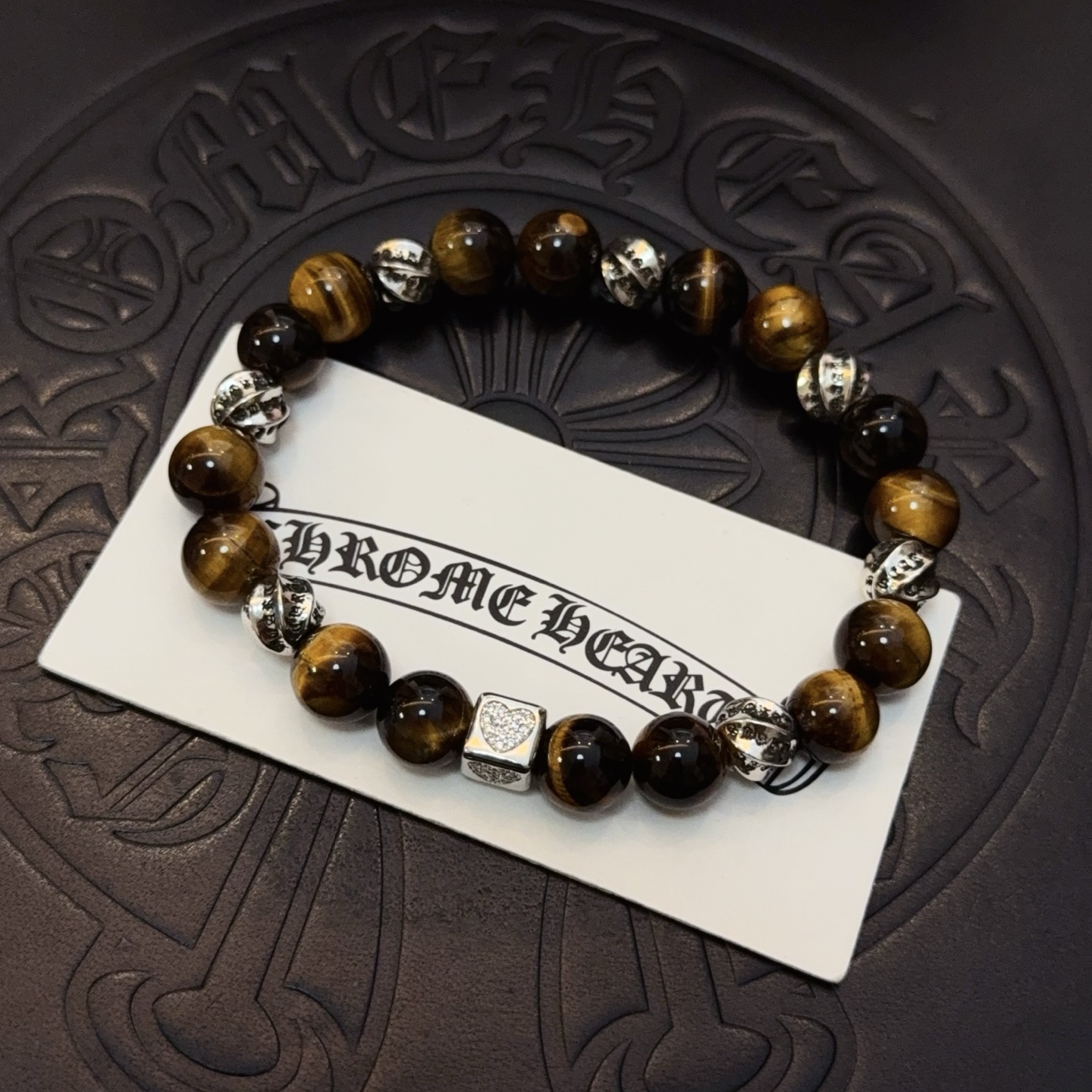  新款【专柜品质】Chrome Hearts克罗心 经典复古多元素虎眼石手链手串，凹凸造型不同的花纹设计