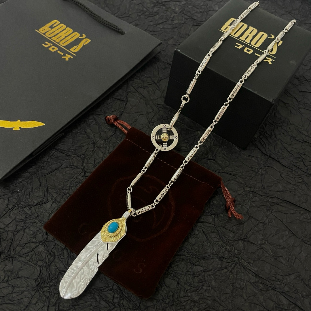 【新品上架】Goro’s高桥吾郎松石羽毛吊坠，高桥经典竹节项链，顶级版本，认准独家拍摄，主攻高端市场 ，