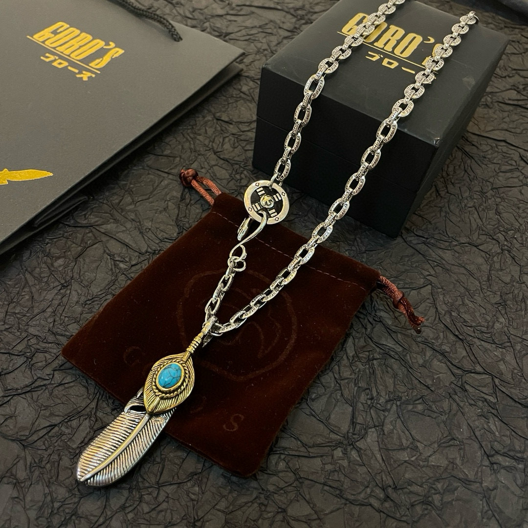     【新品上架】Goro’s高桥吾郎松石羽毛吊坠，高桥经典环扣字母项链，顶级版本，认准独家拍摄，主攻