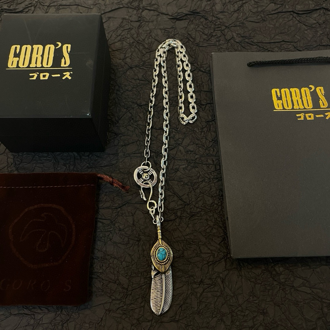     【新品上架】Goro’s高桥吾郎松石羽毛吊坠，高桥经典环扣字母项链，顶级版本，认准独家拍摄，主攻