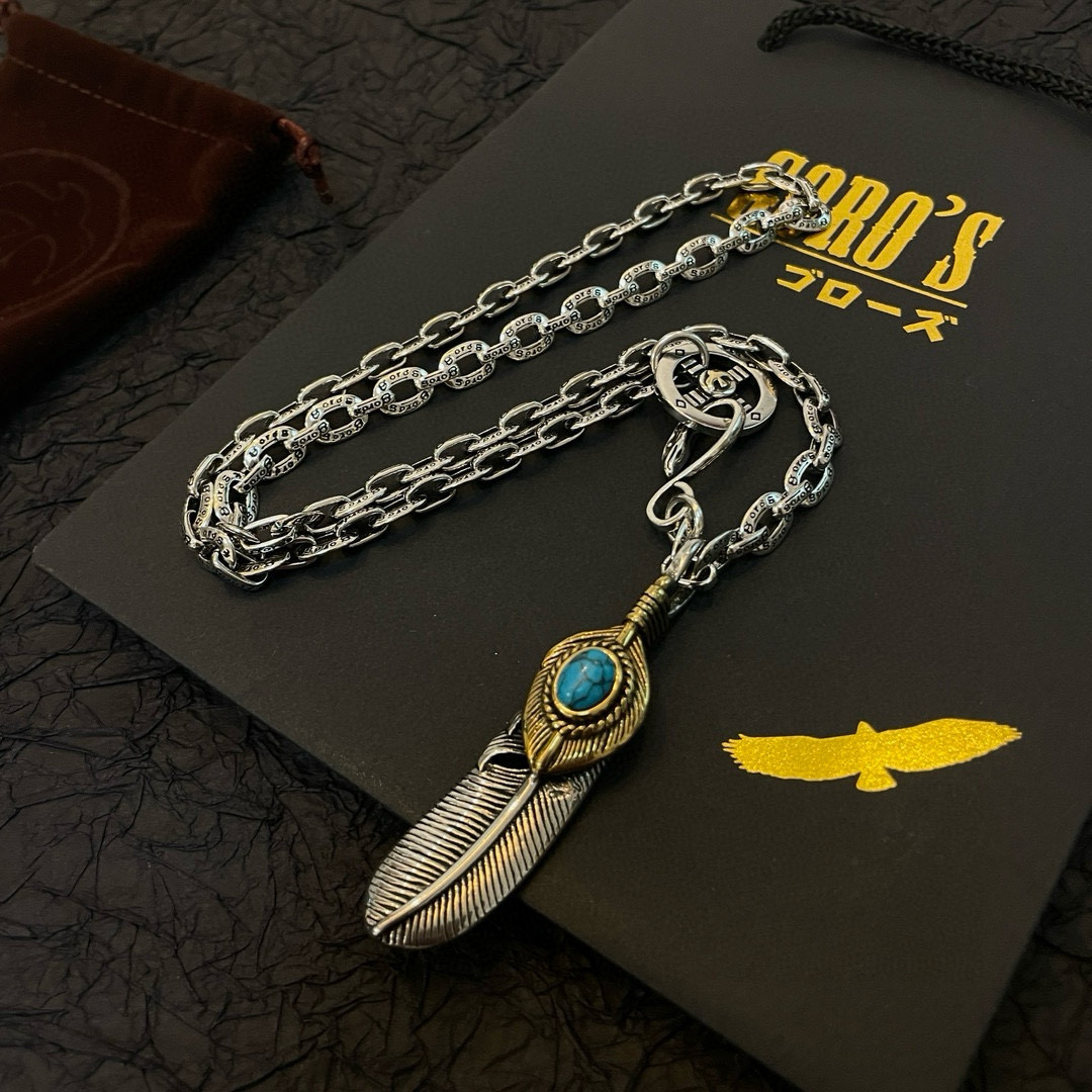     【新品上架】Goro’s高桥吾郎松石羽毛吊坠，高桥经典环扣字母项链，顶级版本，认准独家拍摄，主攻