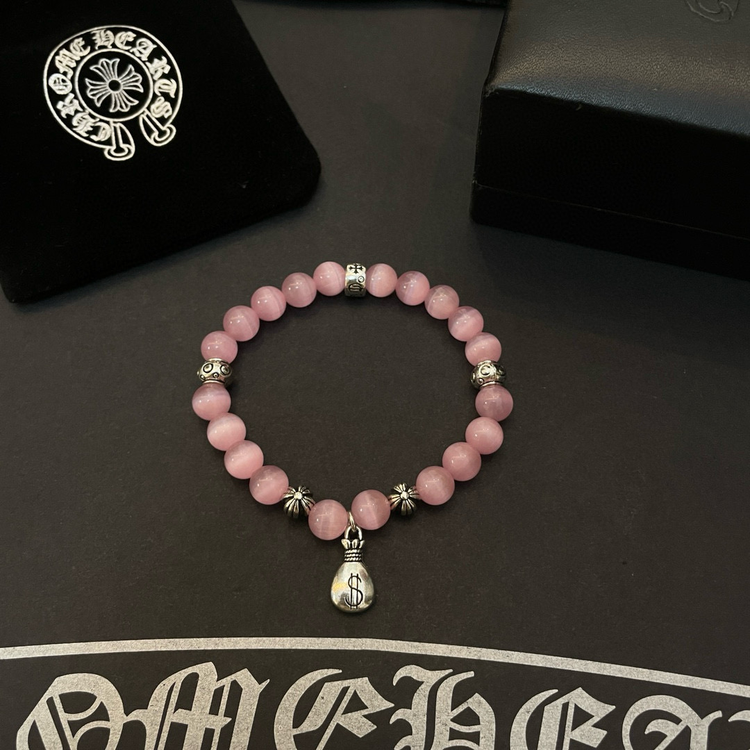  新款【专柜品质】Chrome Hearts克罗心 经典复古粉色猫眼石多元素手链手串凹凸造型不同的花纹设
