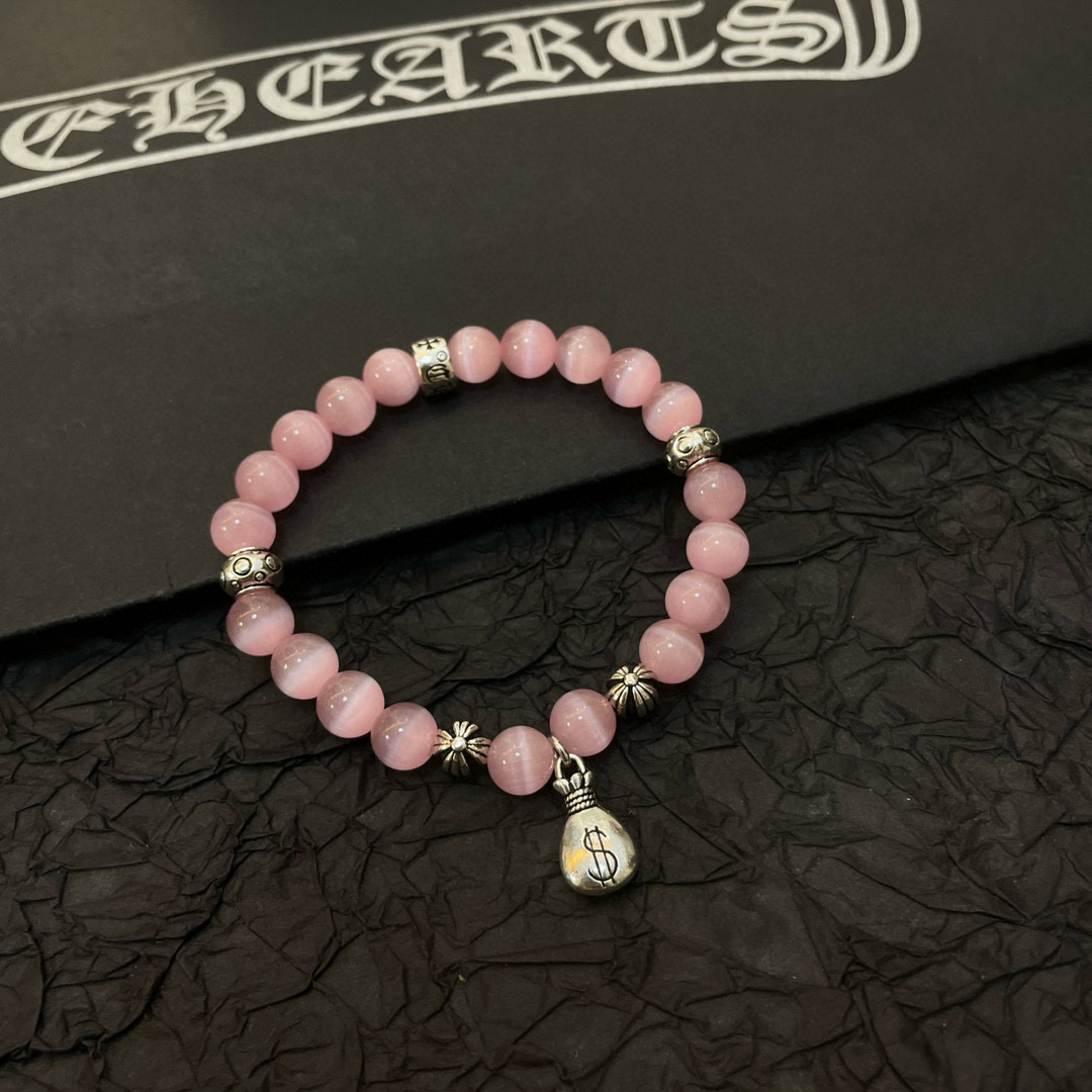  新款【专柜品质】Chrome Hearts克罗心 经典复古粉色猫眼石多元素手链手串凹凸造型不同的花纹设