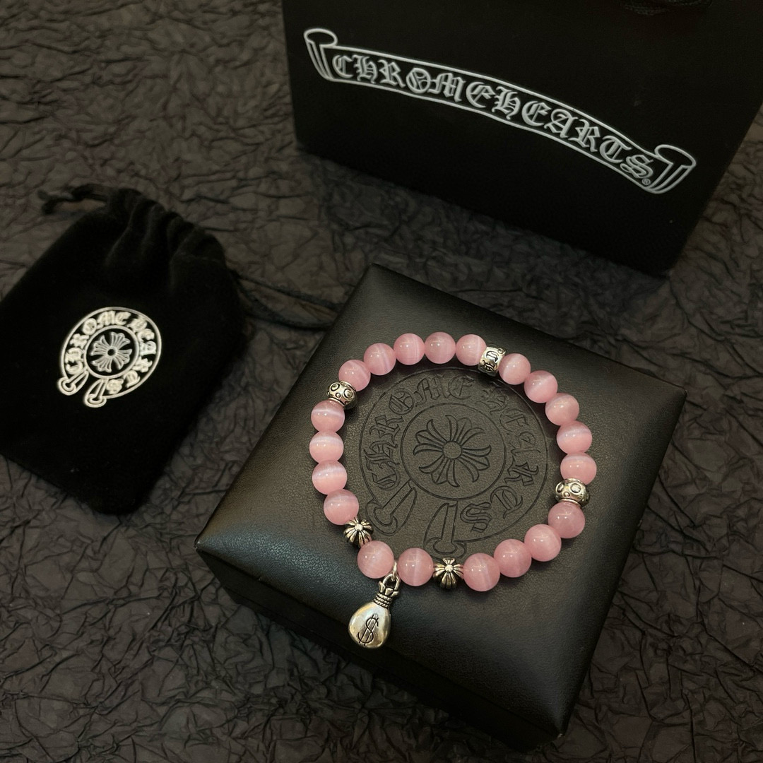  新款【专柜品质】Chrome Hearts克罗心 经典复古粉色猫眼石多元素手链手串凹凸造型不同的花纹设