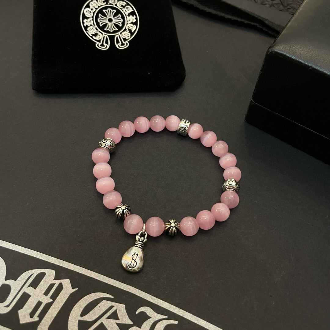  新款【专柜品质】Chrome Hearts克罗心 经典复古粉色猫眼石多元素手链手串凹凸造型不同的花纹设