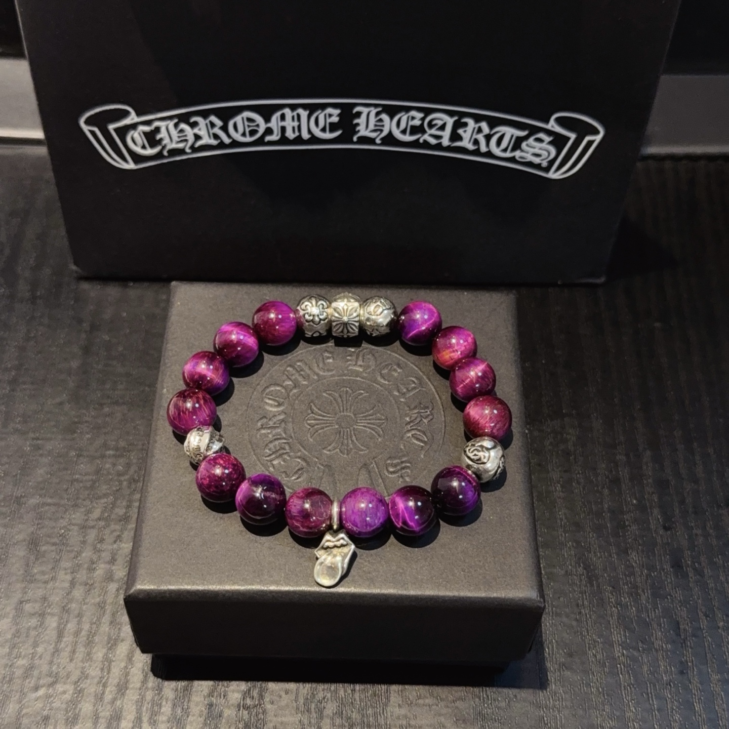 سوار Chrome Hearts الكلاسيكي متعدد العناصر من الخرز الأرجواني