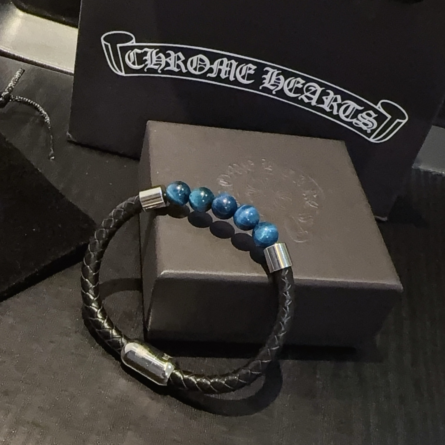 Chrome Hearts Leather Cord Bracelet with Tiger Eye Beads, Alloy Hardware 6 i1754583373183 8243 0 3