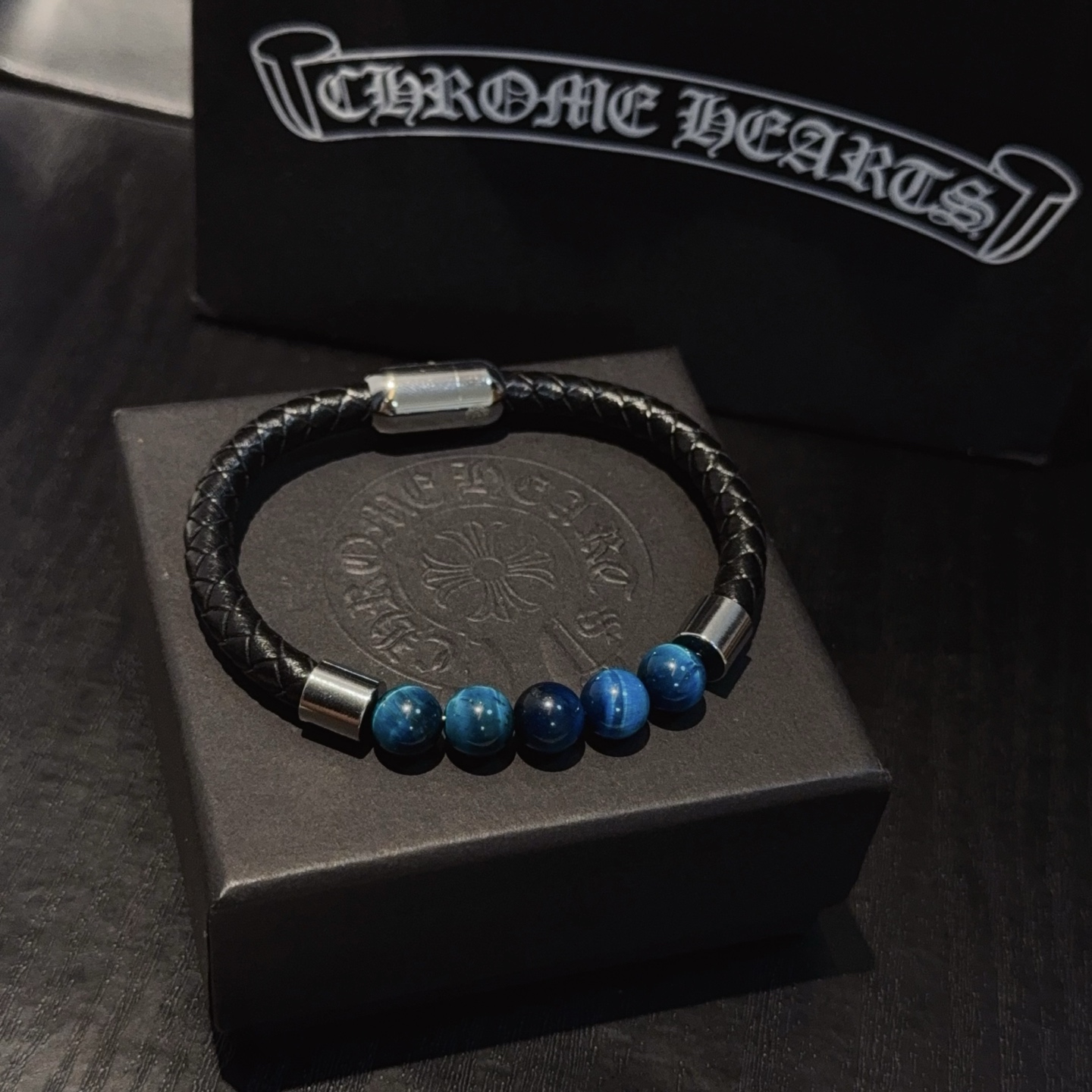 Chrome Hearts Leather Cord Bracelet with Tiger Eye Beads, Alloy Hardware 4 i1754583373418 1985 0 2