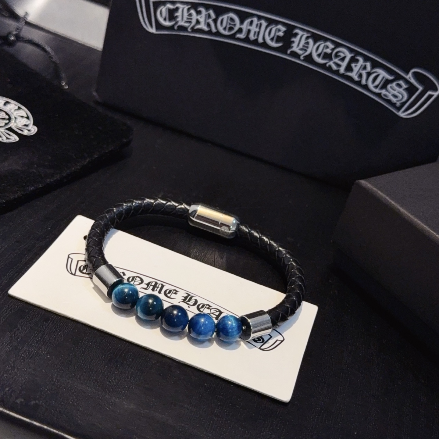 Chrome Hearts Leather Cord Bracelet with Tiger Eye Beads, Alloy Hardware 5 i1754583373586 7827 0 6