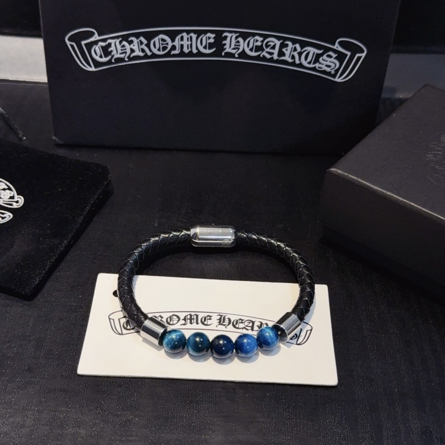 Chrome Hearts Leather Cord Bracelet with Tiger Eye Beads, Alloy Hardware 8 i1754583373676 704 0 5