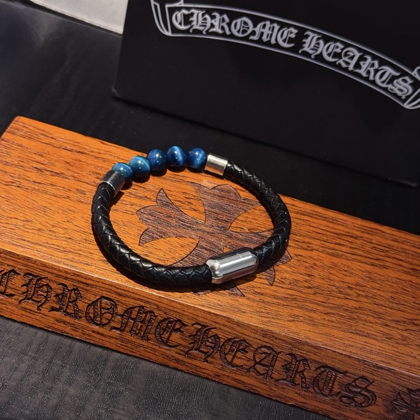 Chrome Hearts Leather Cord Bracelet with Tiger Eye Beads, Alloy Hardware 10 i1754583373818 668 0 8