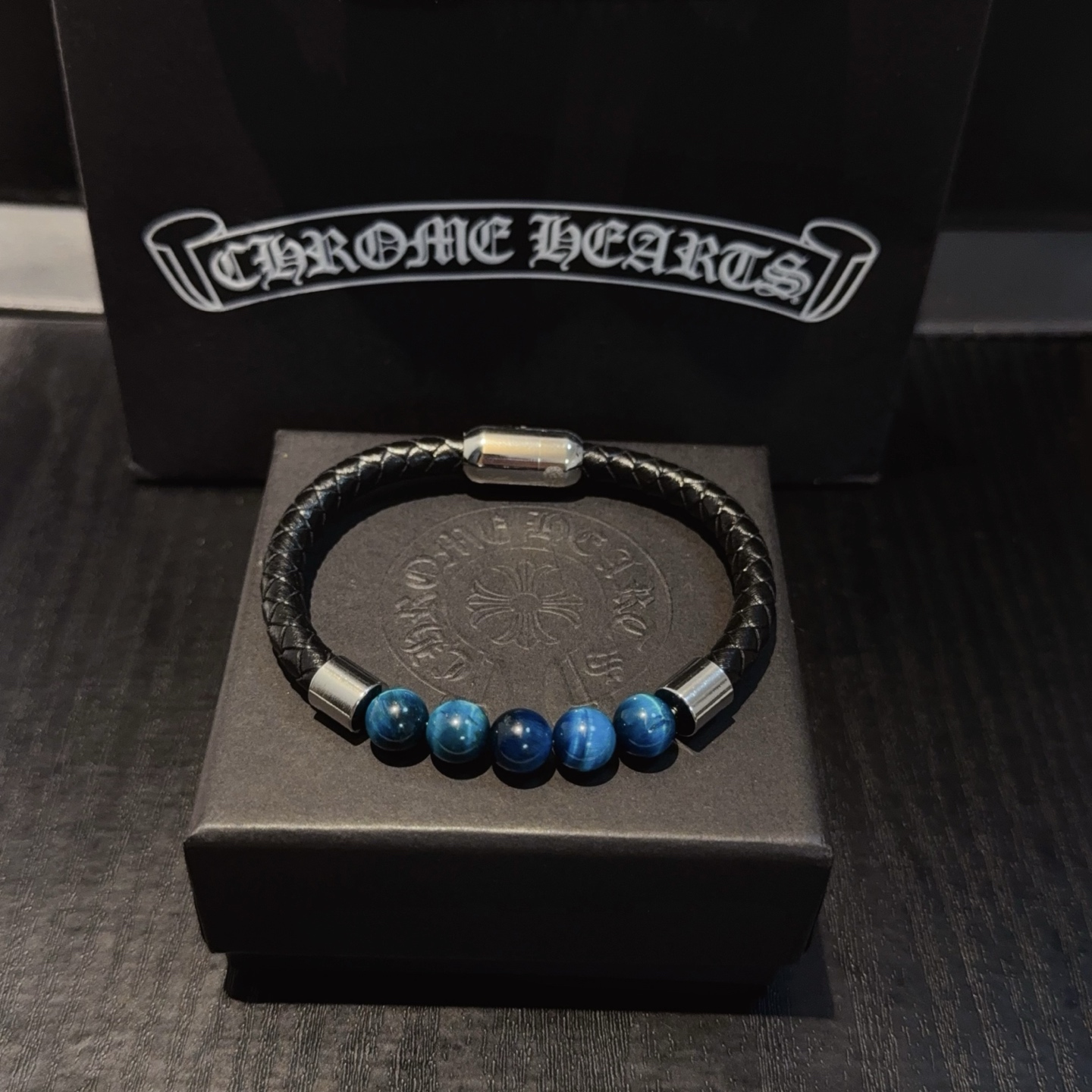 Chrome Hearts Leather Cord Bracelet with Tiger Eye Beads, Alloy Hardware 2 i1754583374838 9295 0 0