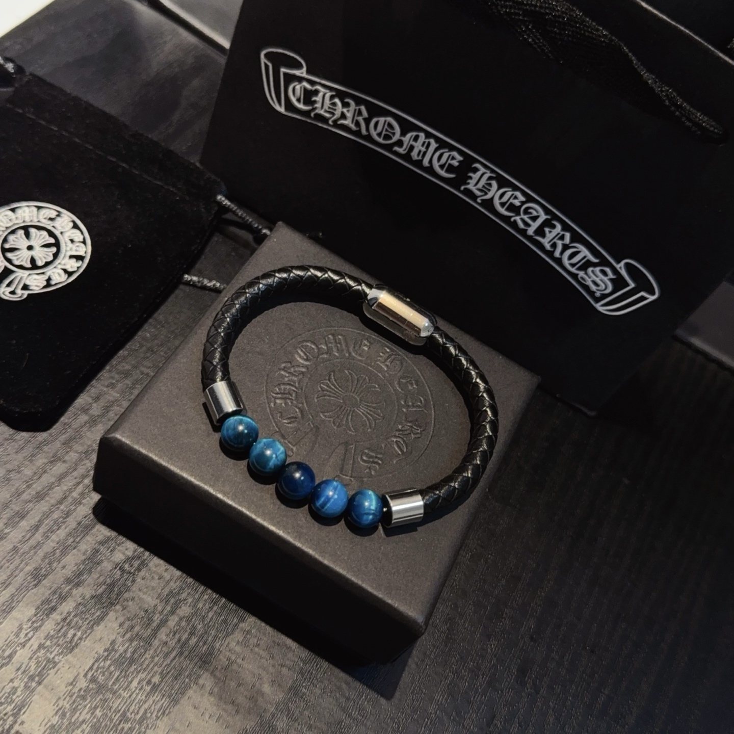 Chrome Hearts Leather Cord Bracelet with Tiger Eye Beads, Alloy Hardware 3 i1754583374928 8650 0 1