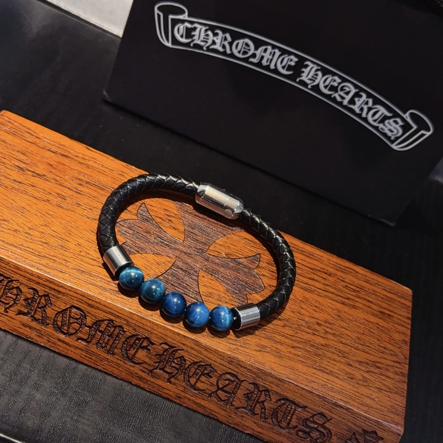 Chrome Hearts Leather Cord Bracelet with Tiger Eye Beads, Alloy Hardware 9 i1754583375096 1037 0 7