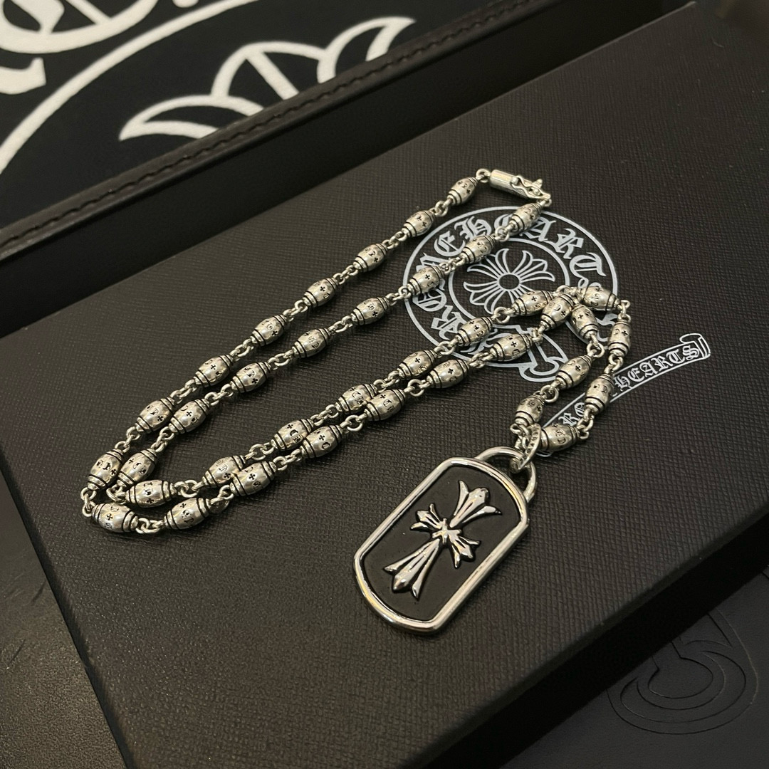  新款【专柜品质】Chrome Hearts克罗心 经典复古多元素项链 十字架吊坠 凹凸造型不同的花纹设