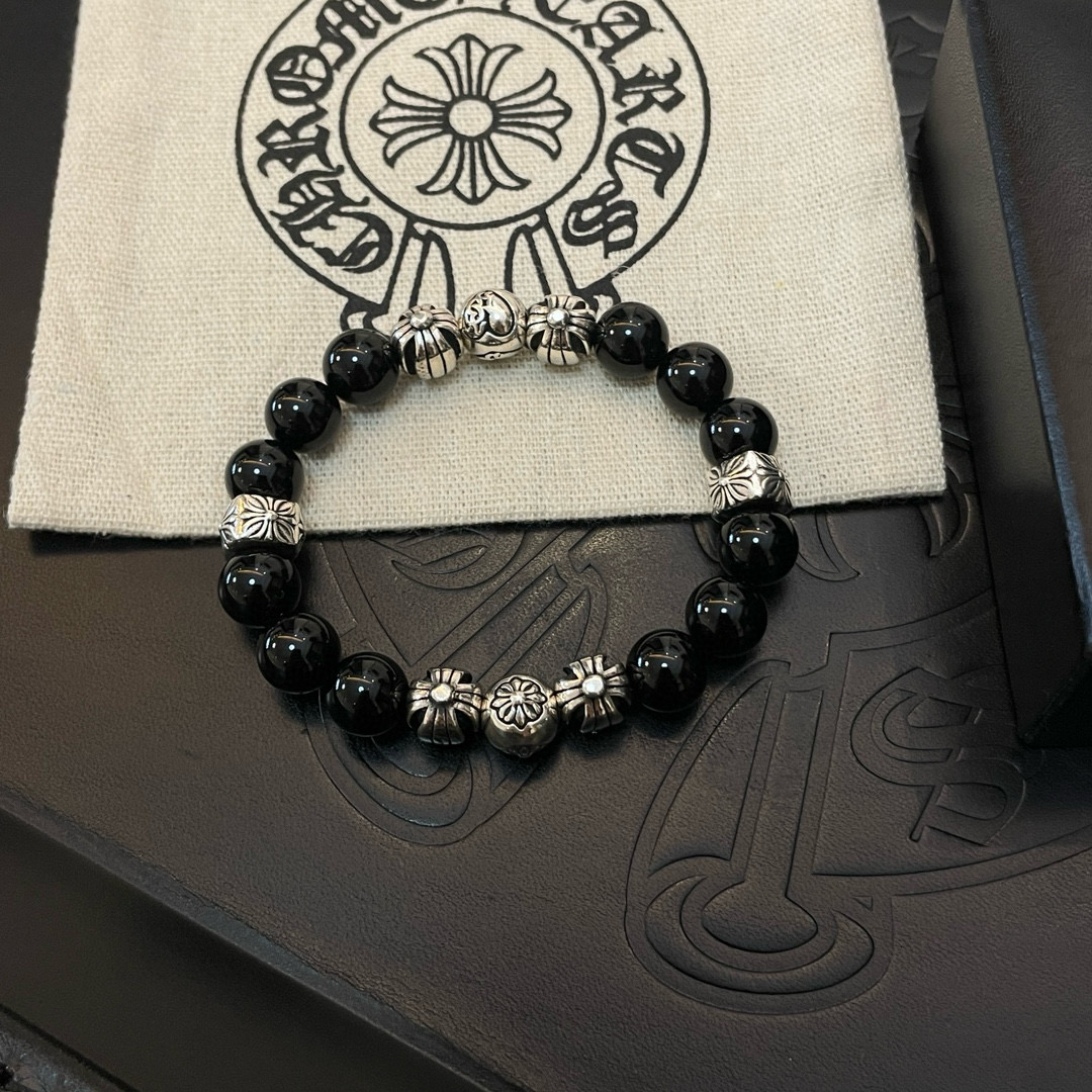  新款【专柜品质】Chrome Hearts克罗心 经典复古多元素 黑玛瑙手链 手串，凹凸造型不同的花纹