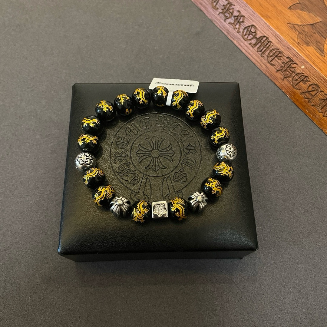  新款【专柜品质】Chrome Hearts克罗心 经典复古祥龙玛瑙*多元素珠子手链 凹凸造型不同的花纹