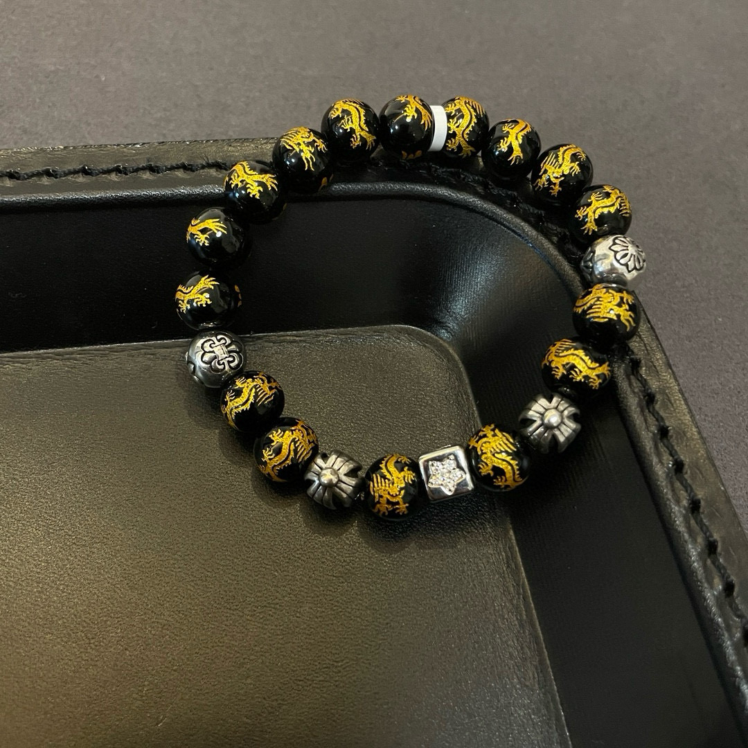  新款【专柜品质】Chrome Hearts克罗心 经典复古祥龙玛瑙*多元素珠子手链 凹凸造型不同的花纹