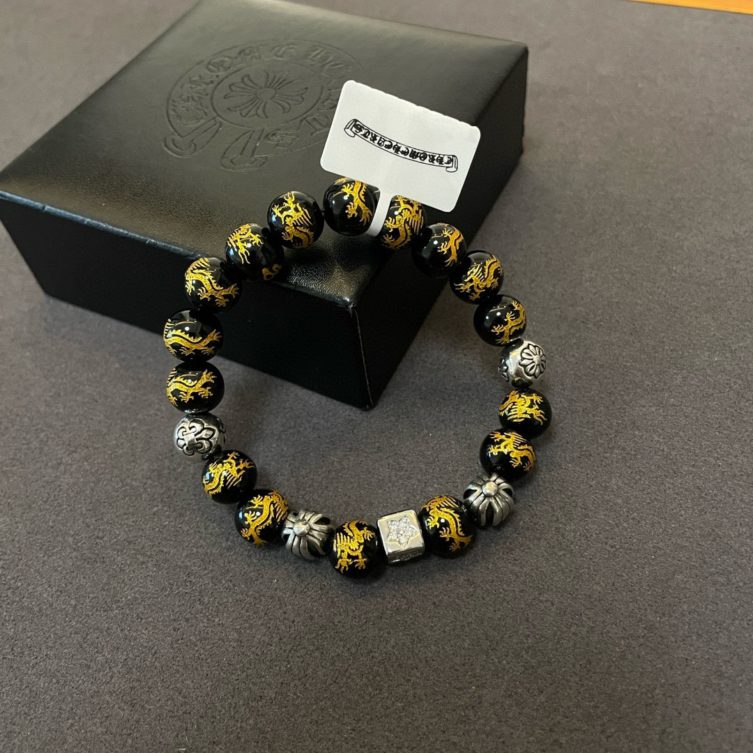  新款【专柜品质】Chrome Hearts克罗心 经典复古祥龙玛瑙*多元素珠子手链 凹凸造型不同的花纹