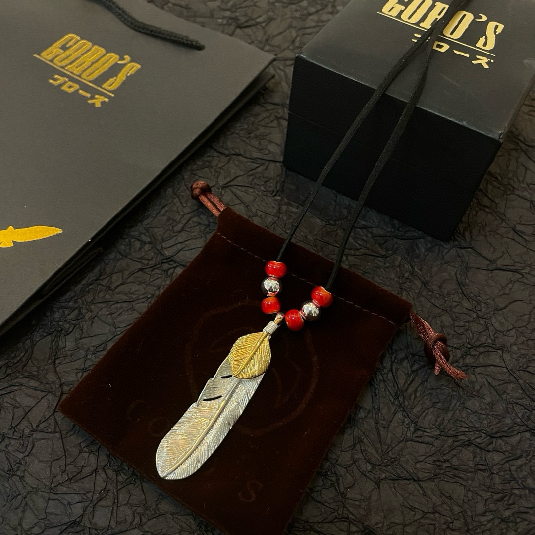 批   【新品上架】Goro’s高桥吾郎上金羽毛吊坠，高桥经典皮绳琉璃珠项链，顶级版本，认准独家拍摄，主