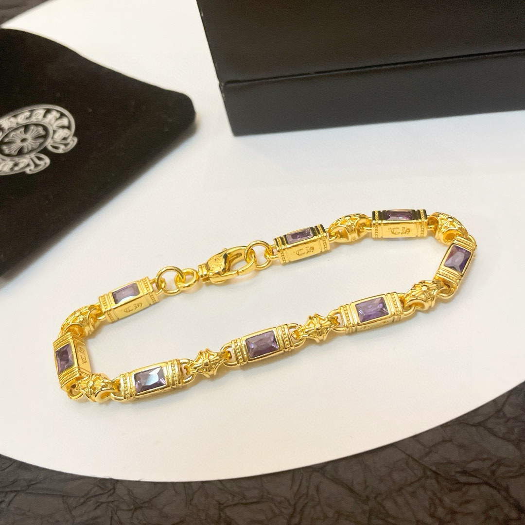 批 新款【专柜品质】Chrome Hearts克罗心黄金色多元素黑钻十字架手链 快手/ins/小红书热门
