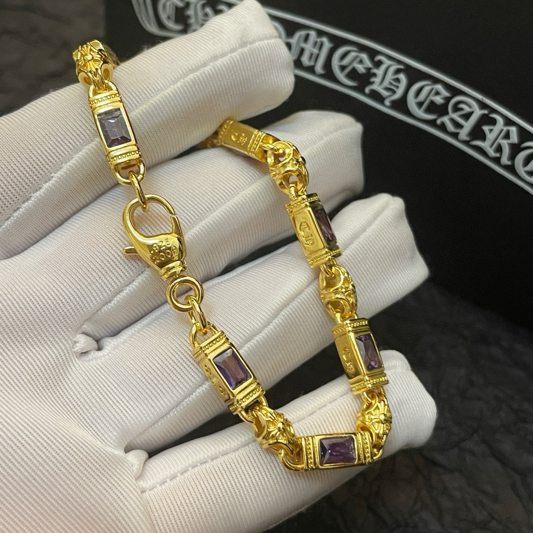 批 新款【专柜品质】Chrome Hearts克罗心黄金色多元素黑钻十字架手链 快手/ins/小红书热门