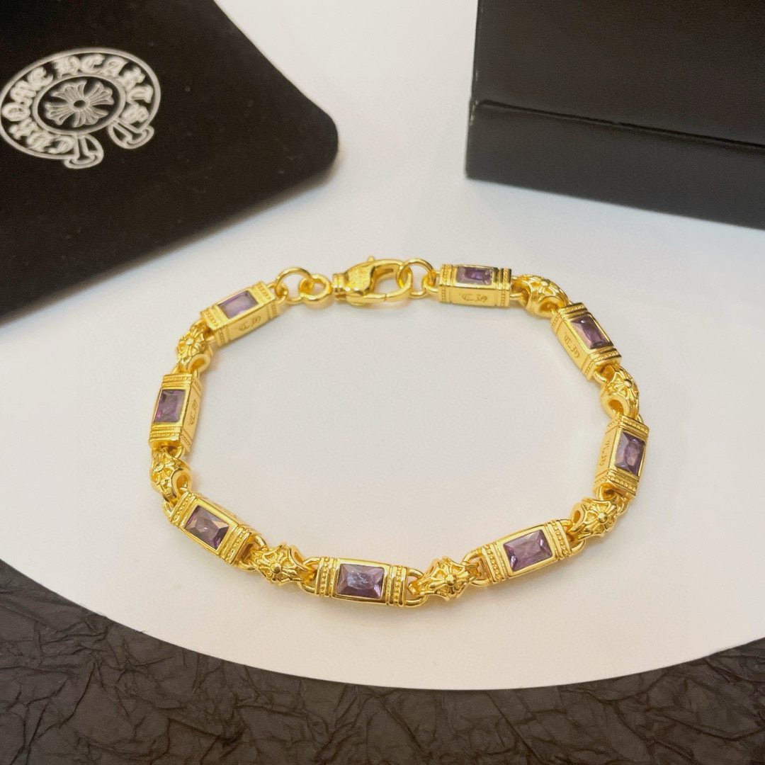批 新款【专柜品质】Chrome Hearts克罗心黄金色多元素黑钻十字架手链 快手/ins/小红书热门