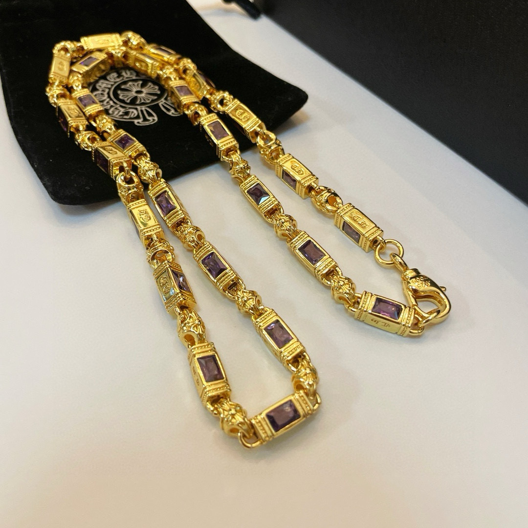 批 抖音/快手/ins/小红书/直播热门 ，新款【专柜品质】Chrome Hearts黄金色克罗心紫钻项