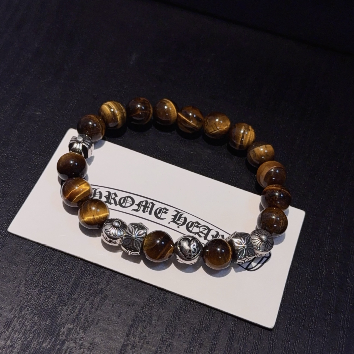  新款【专柜品质】Chrome Hearts克罗心经典复古多元素虎眼石手串手链 ，凹凸造型不同的花纹设计