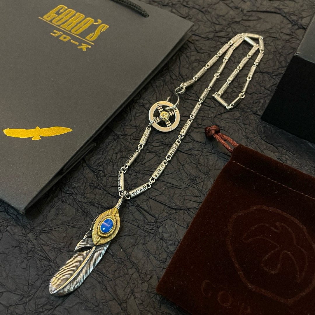 批    【新品上架】Goro’s高桥吾郎松石羽毛吊坠，高桥吾郎竹节项链，顶级版本，认准独家拍摄，主攻高