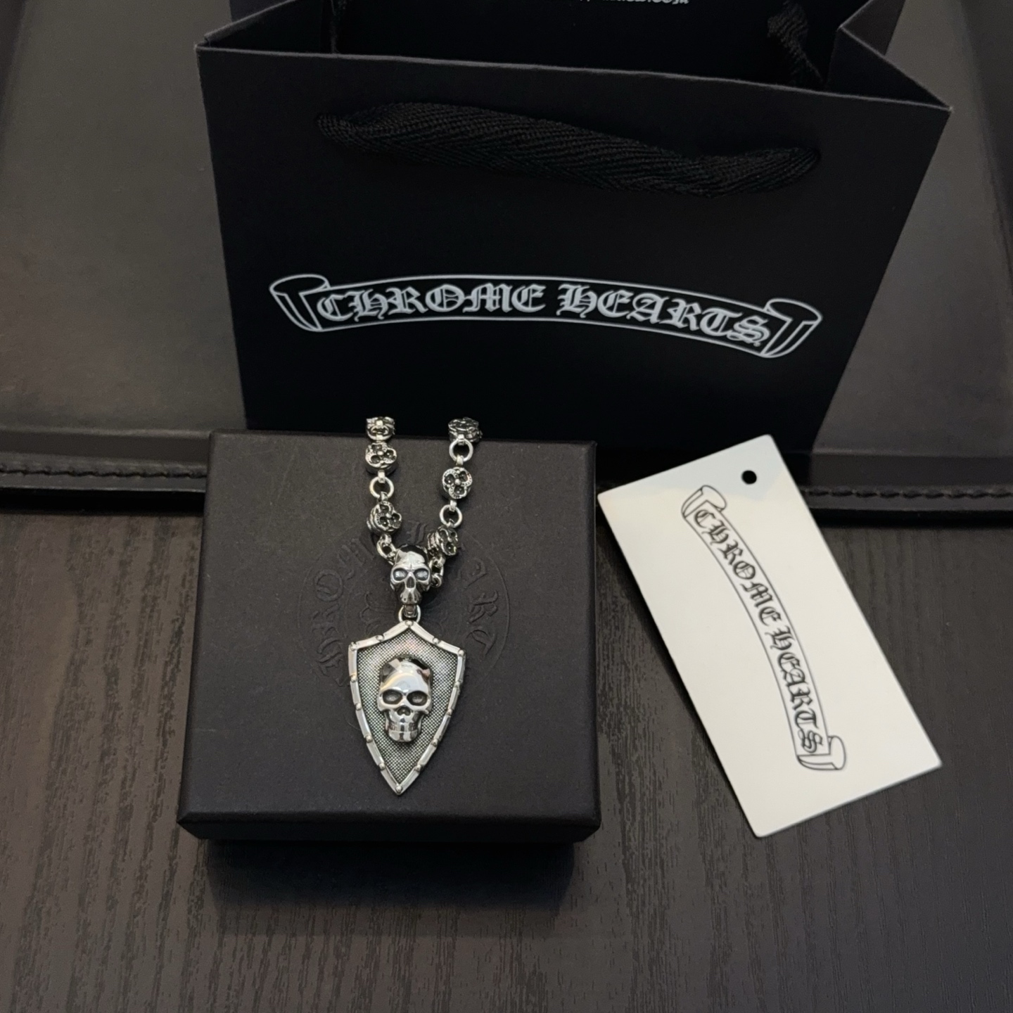  新款【专柜品质】Chrome Hearts克罗心复古十字架花球项链 骷髅头吊坠 凹凸造型不同的花纹设计