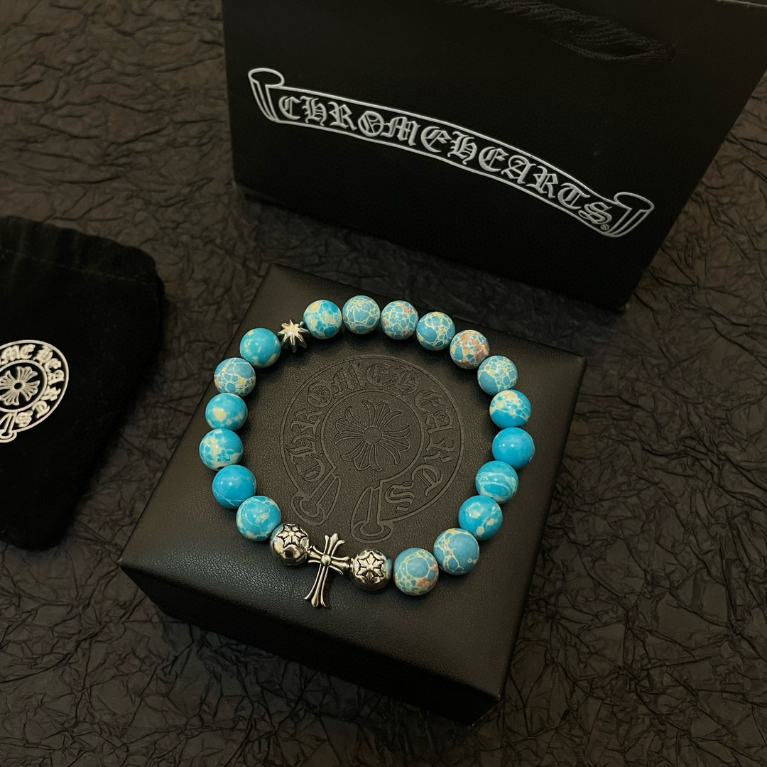  新款【专柜品质】Chrome Hearts克罗心 经典复古多元素蓝松石手链手串，凹凸造型不同的花纹设计