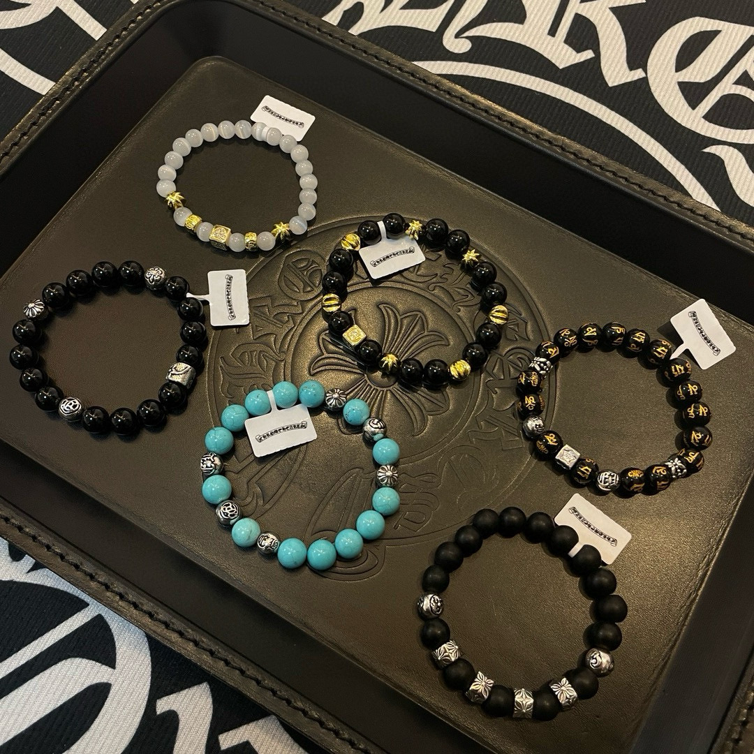 批 新款【专柜品质】Chrome Hearts克罗心 经典复古多元素 虎眼石手链 凹凸造型不同的花纹设计