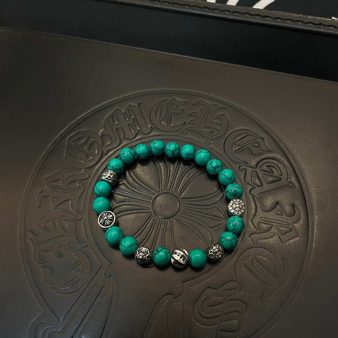批 新款【专柜品质】Chrome Hearts克罗心 经典复古多元素绿松石手串手链 ，小红书热款，凹凸造