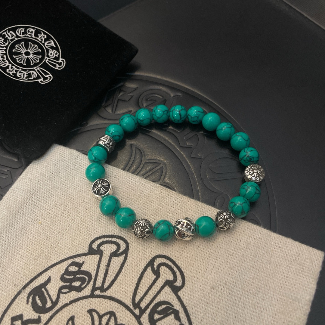 批 新款【专柜品质】Chrome Hearts克罗心 经典复古多元素绿松石手串手链 ，小红书热款，凹凸造