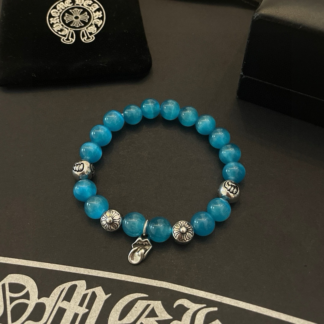 批 新款【专柜品质】Chrome Hearts克罗心 经典复古多元素 蓝色猫眼石手链 手串，凹凸造型不同