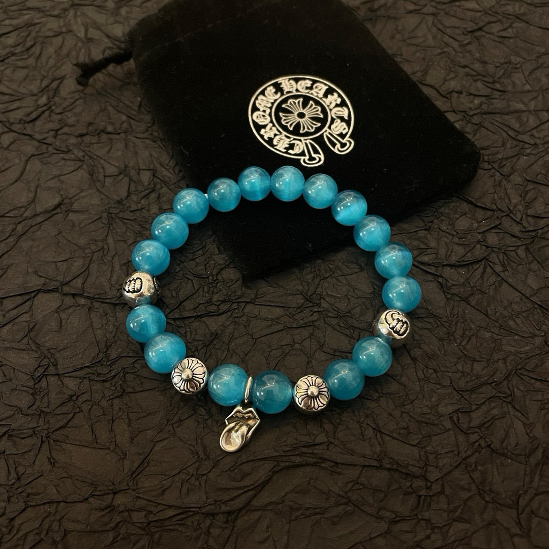 批 新款【专柜品质】Chrome Hearts克罗心 经典复古多元素 蓝色猫眼石手链 手串，凹凸造型不同