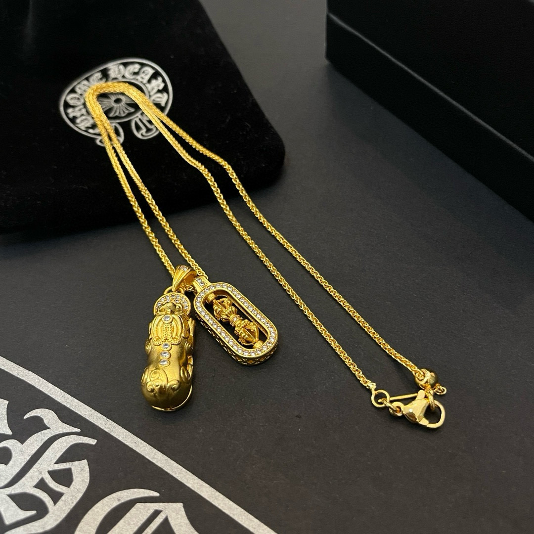 批 抖音/快手/ins/小红书/直播热门 ，新款【专柜品质】Chrome Hearts克罗心黄金色复古项