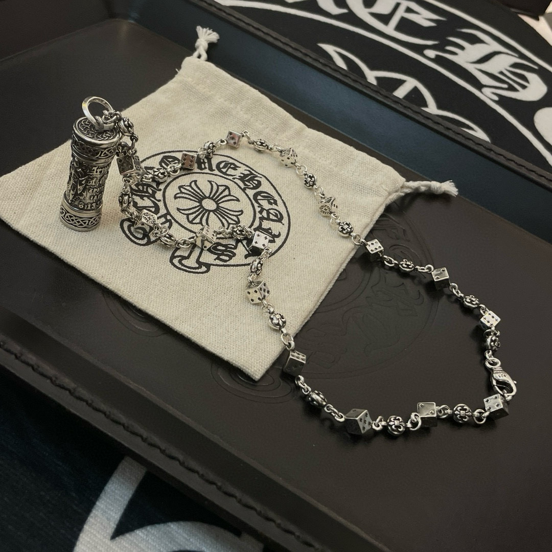 批 抖音/快手/ins/小红书/直播热门 ，新款【专柜品质】Chrome Hearts克罗心花球骰子项链