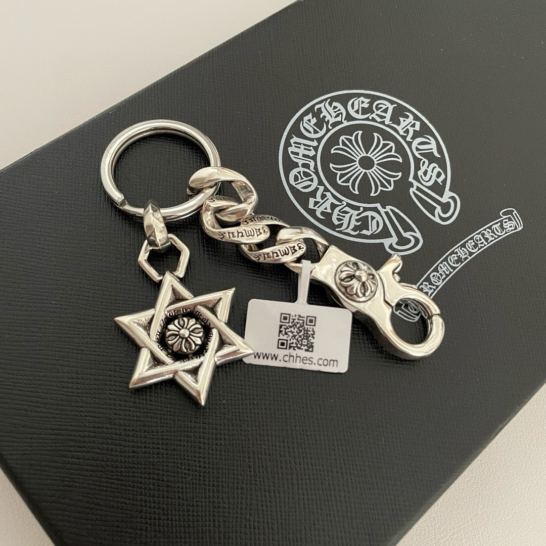  新款【专柜品质】Chrome Hearts克罗心 经典复古钥匙扣 六芒星吊坠 凹凸造型不同的花纹设计风