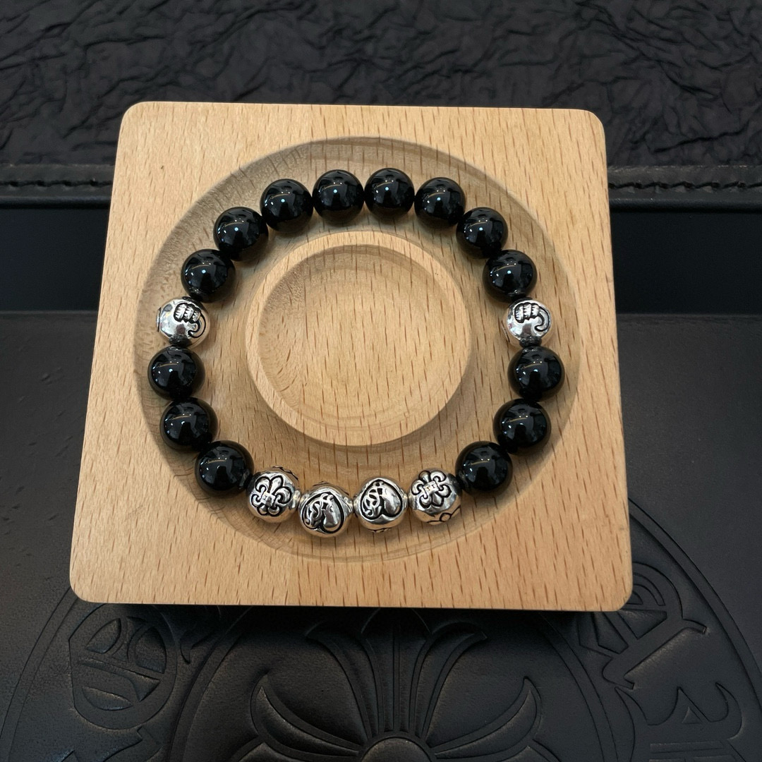  新款【专柜品质】Chrome Hearts克罗心 经典复古多元素 黑玛瑙手链 手串，凹凸造型不同的花纹