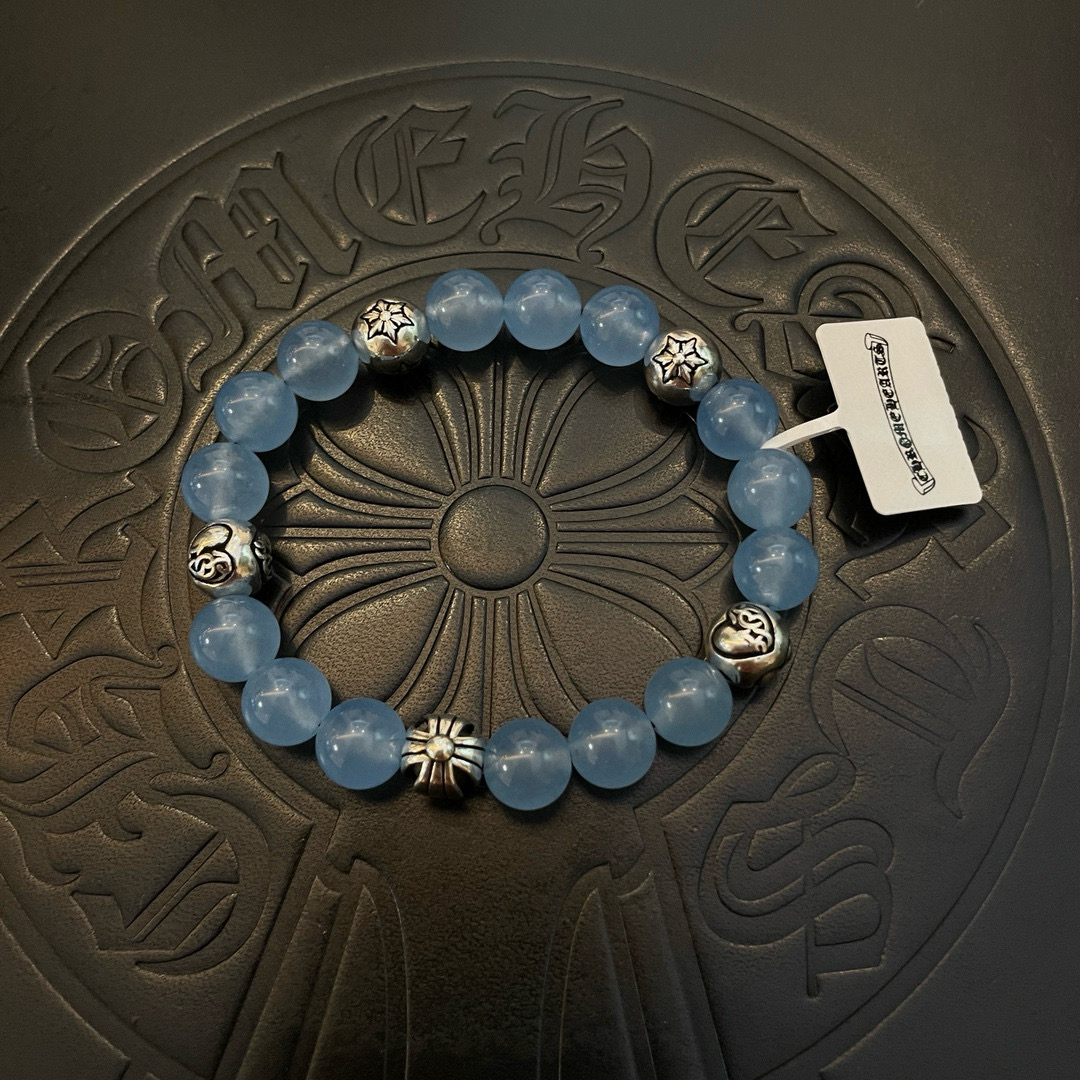 新款【专柜品质】Chrome Hearts克罗心 经典复古多元素海蓝宝手链手串，凹凸造型不同的花纹设计
