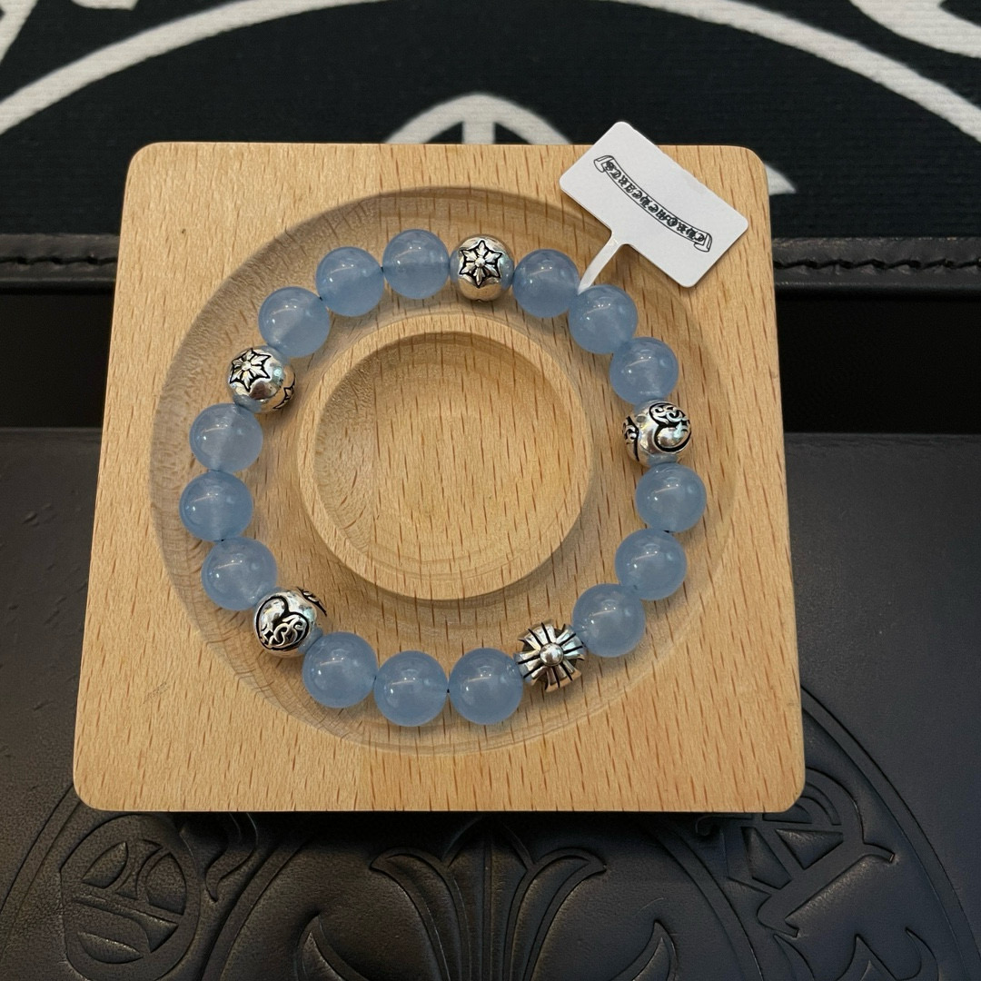  新款【专柜品质】Chrome Hearts克罗心 经典复古多元素海蓝宝手链手串，凹凸造型不同的花纹设计