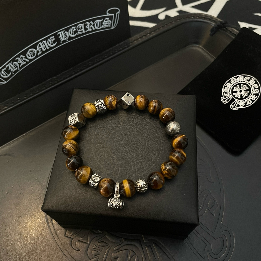  新款【专柜品质】Chrome Hearts克罗心经典复古多元素虎眼石手串手链 ，快手/ins/小红书热