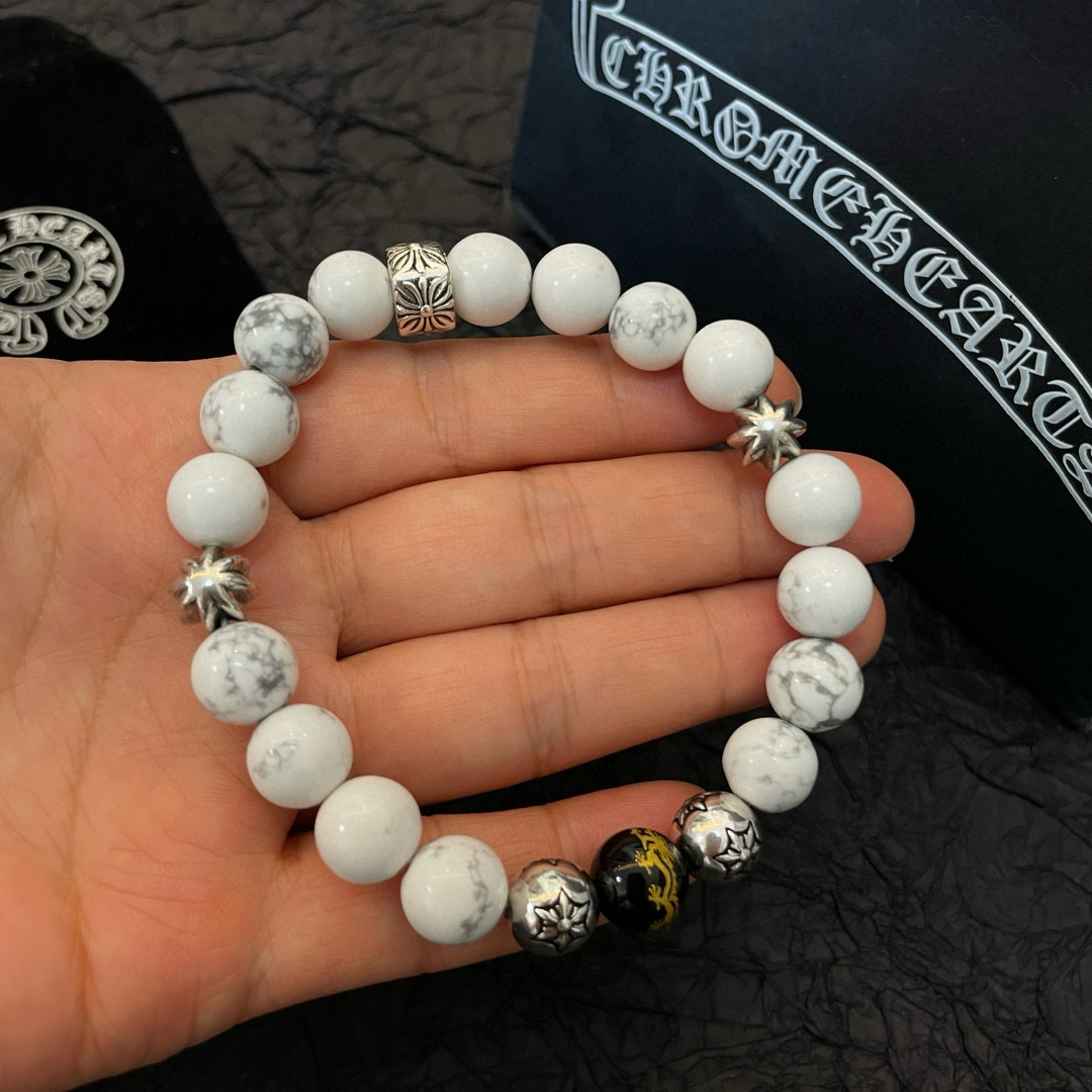  新款【专柜品质】Chrome Hearts克罗心 经典复古多元素白曜石十字架手链 手串，凹凸造型不同的