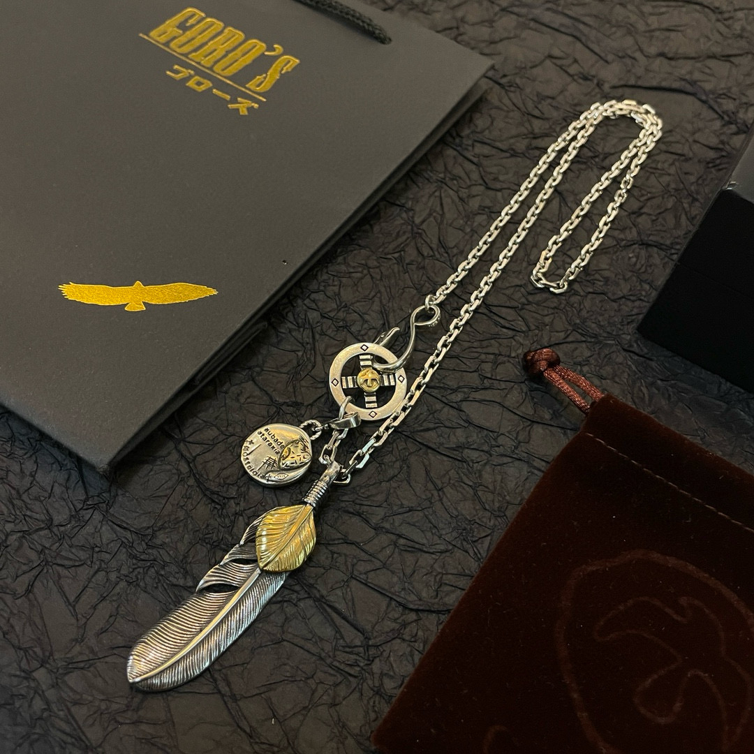 批 【新品上架】Goro’s高桥吾郎上金羽毛吊坠，高桥吾郎经典圆扣项链，顶级版本，认准独家拍摄，主攻高端